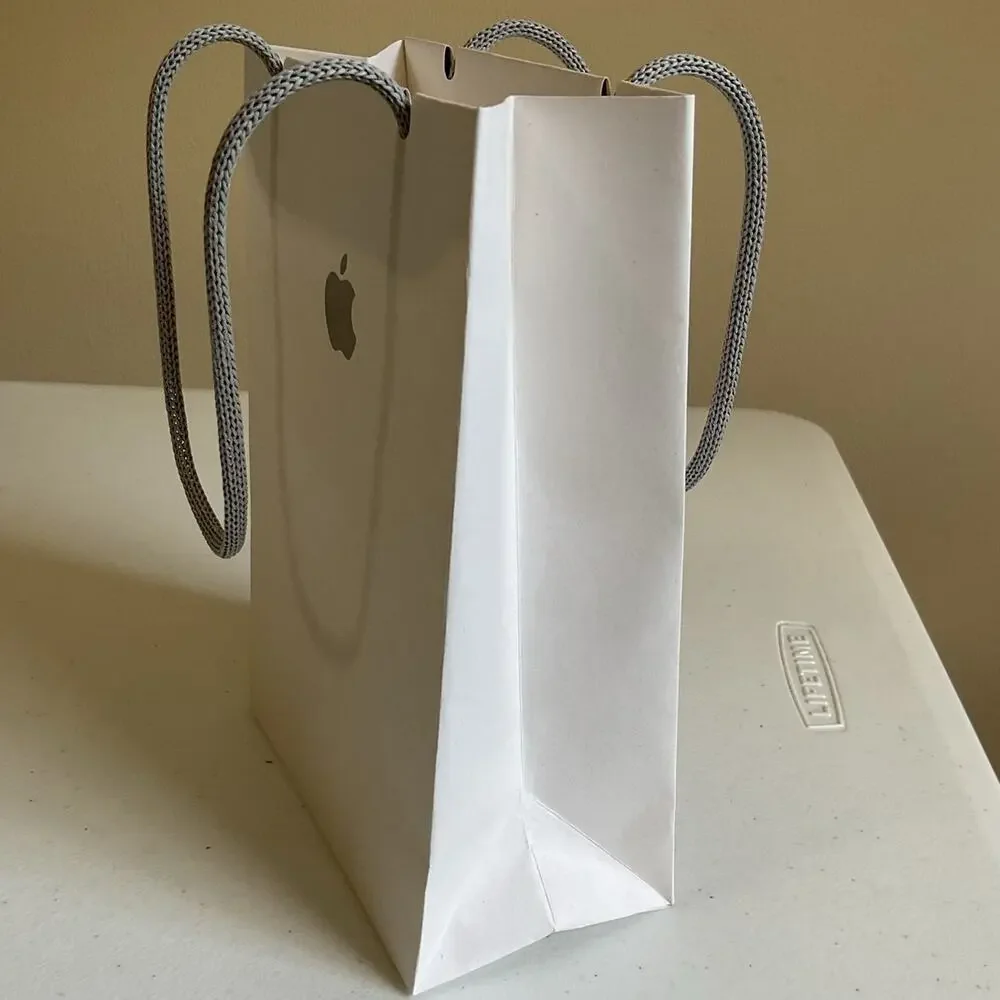 Apple Store Shopping Bag Small White Gift Bag Gray Rope Handles 8.75 × 6 × 3.2in